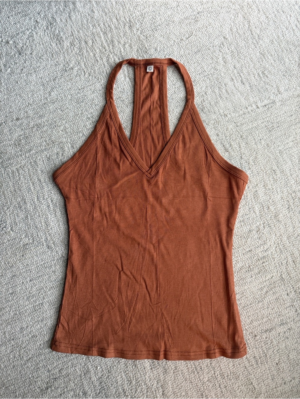 Ribbed V-Neck Racerback Tank Top - Rust
